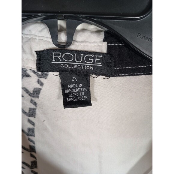 Rouge Collection Patchwork Houndstooth Roll Tab Collared Button Top Plus Size 2X - Picture 3 of 6